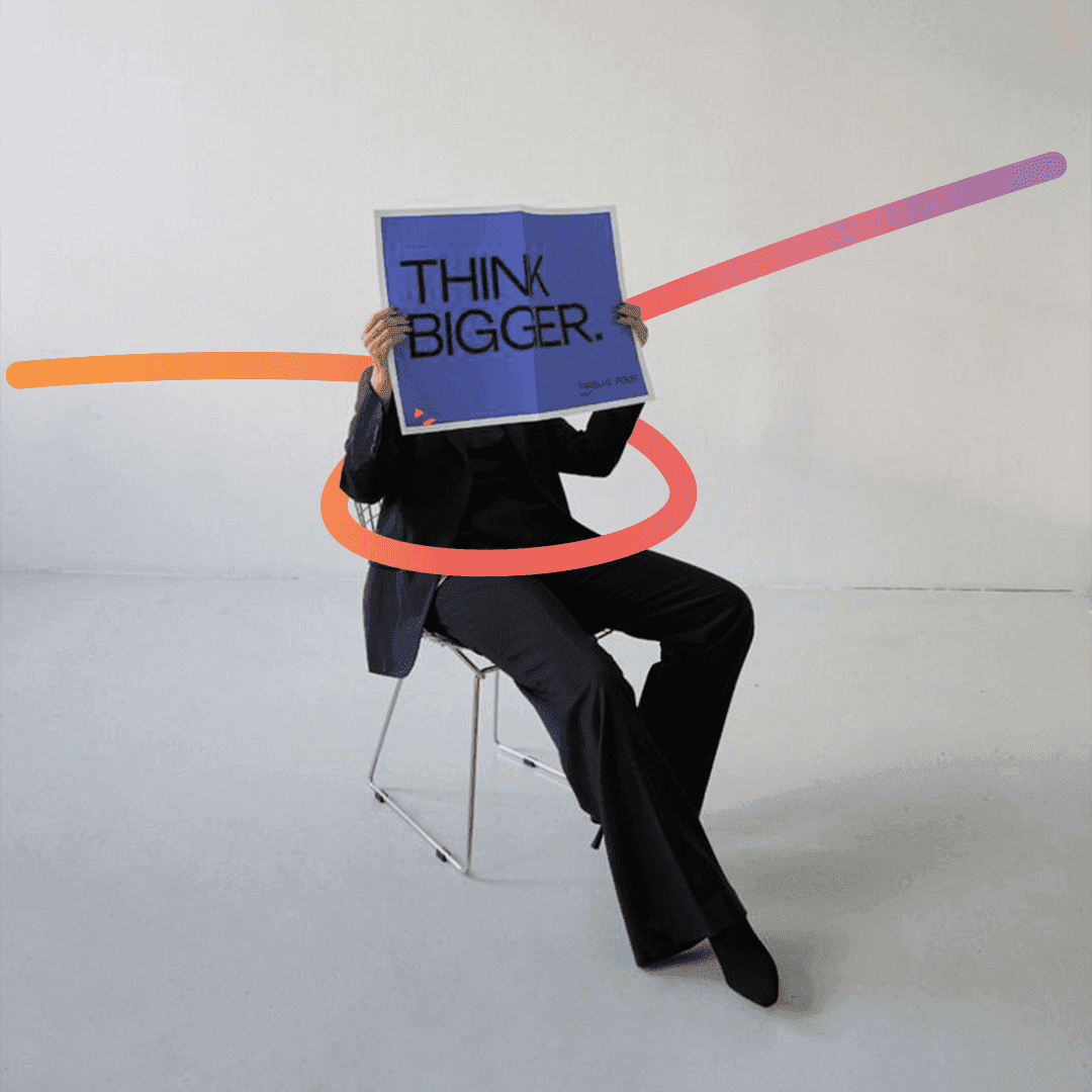 Brand strategy editorial portrait with colorful graphic strokes