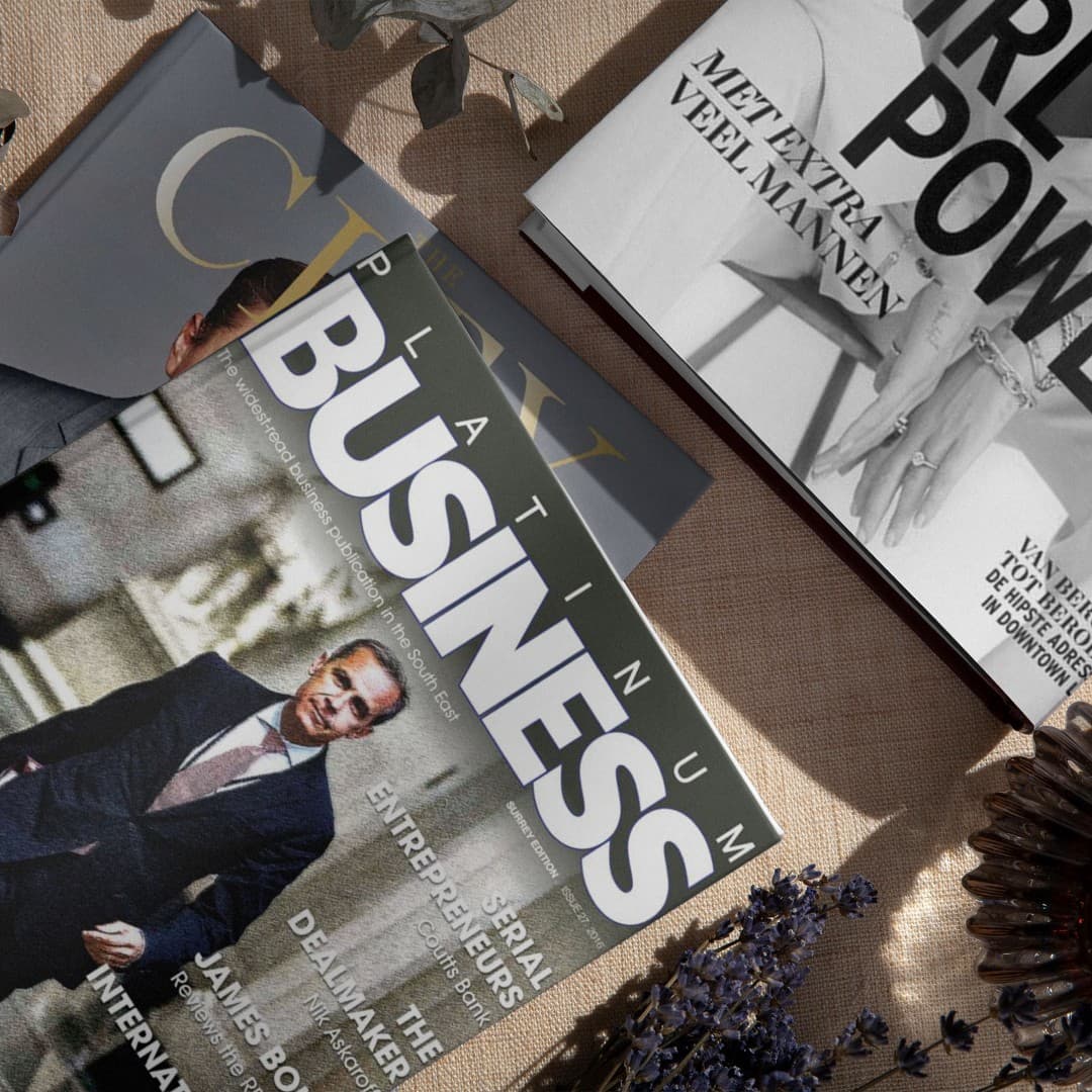 Magazines arranged on a table