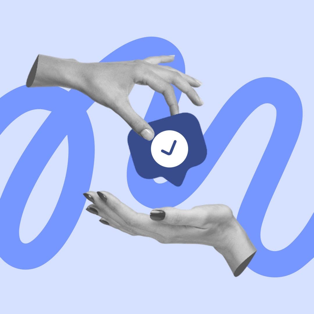 Hands exchanging a social verification icon